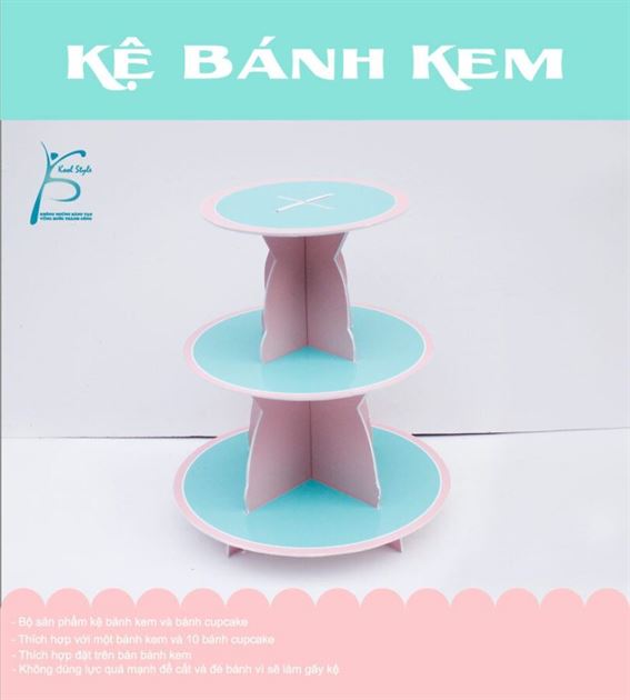 Bộ kệ bánh kem màu hồng xanh min