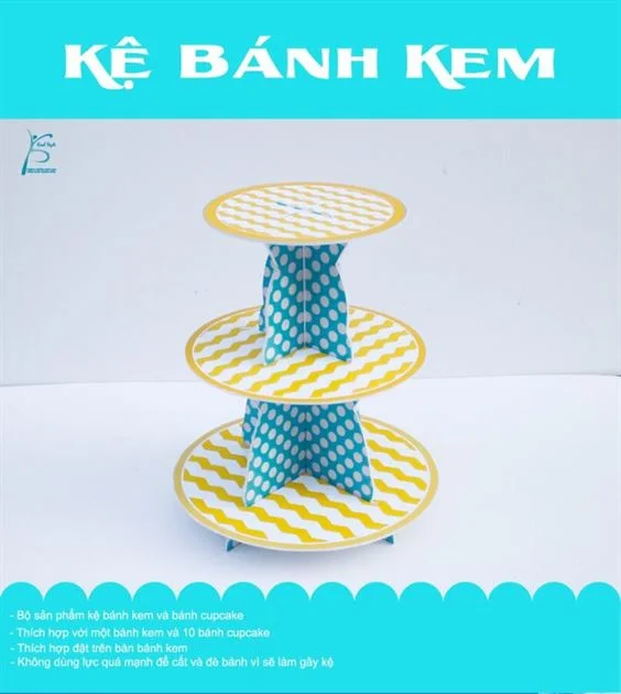 Bộ kệ bánh kem màu vàng xanh min