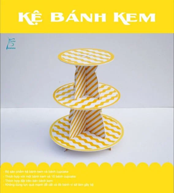 Bộ kệ bánh kem sinh nhật màu vàng zigzag
