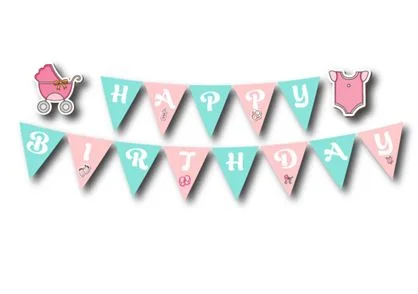 Dây chữ Happy Birthday baby girl màu hồng xanh min