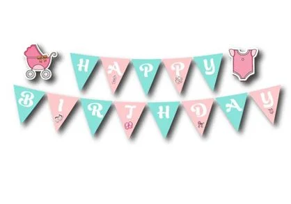 Dây chữ Happy Birthday baby girl màu hồng xanh min