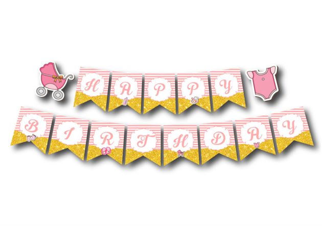 Dây chữ Happy Birthday baby girl màu hồng hoàng gia