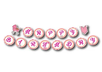 Dây chữ Happy Birthday baby girl màu hồng lưới