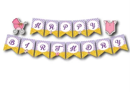 Dây chữ Happy Birthday baby girl màu tím chấm bi