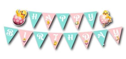 Dây chữ happy birthday bé gái tuổi gà màu hồng xanh min