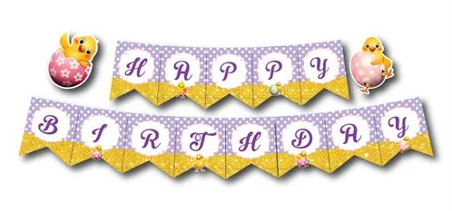 Dây chữ happy birthday bé gái tuổi gà màu tím chấm bi