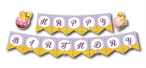 Dây chữ happy birthday bé gái tuổi gà màu tím chấm bi