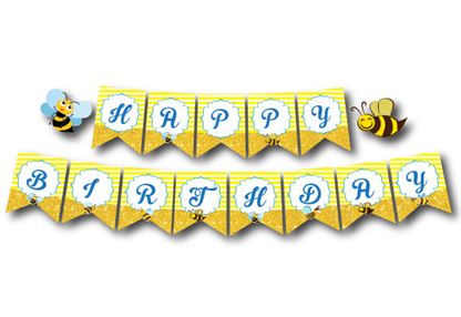 Dây chữ Happy Birthday bé Ong màu vàng hoàng gia