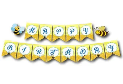 Dây chữ Happy Birthday bé Ong màu vàng hoàng gia
