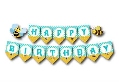 Dây chữ Happy Birthday bé Ong màu vàng xanh min