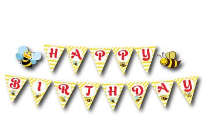 Dây chữ Happy Birthday bé Ong màu vàng zigzag