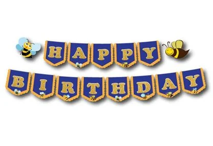 Dây chữ Happy Birthday bé Ong màu xanh hoàng gia