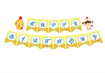 Dây chữ Happy Birthday bé trai tuổi gà màu vàng hoàng gia