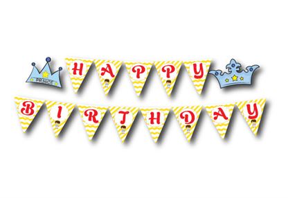 Dây chữ Happy Brthday Hoàng tử màu vàng zigzag