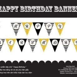 Dây chữ Happy Birthday màu đen kim tuyến
