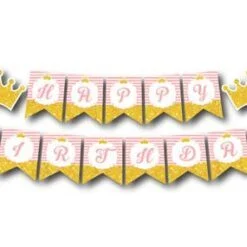 Tem dây chữ Happy Birthday Vương Miện Bé Gái