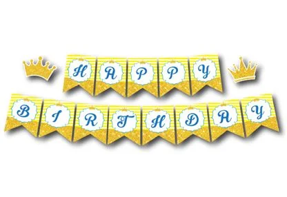 Dây chữ Happy Birthday Vương Miện Bé Trai màu vàng hoàng gia
