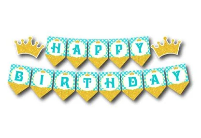 Dây chữ Happy Birthday Vương Miện Bé Trai màu vàng xanh min