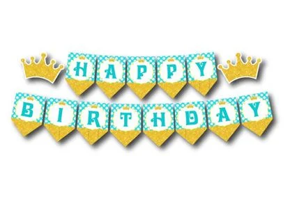 Dây chữ Happy Birthday Vương Miện Bé Trai màu vàng xanh min