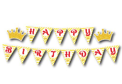 Dây chữ Happy Birthday Vương Miện Bé Trai màu vàng zigzag