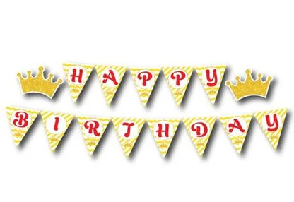 Dây chữ Happy Birthday Vương Miện Bé Trai màu vàng zigzag