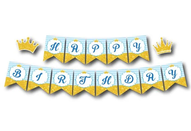 Tem day chữ Happy Birthday Vương Miện Bé Trai