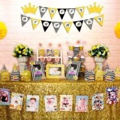 Full set vương miện bé gái màu đen kim tuyến