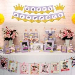 Full set vương miện bé gái màu tím chấm bi