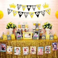 Full set vương miện bé trai màu đen kim tuyến