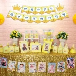 Full set vương miện bé trai màu vàng hoàng gia