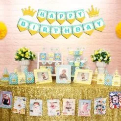 Ful set vương miện bé trai màu xanh min vàng