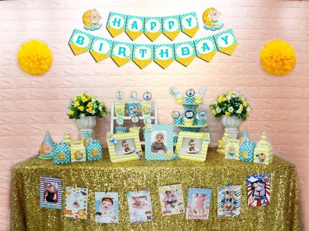 full-set-phu-kien-sinh-nhat-xanh-min-vang-baby-boy Full set baby boy màu xanh min vàng