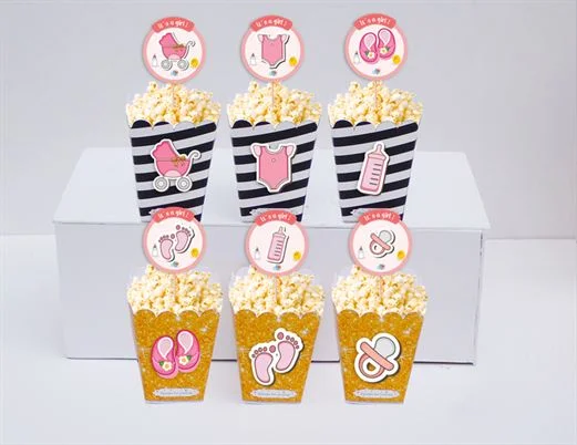 Hộp đựng bắp rang bơ baby girl màu đen kim tuyến