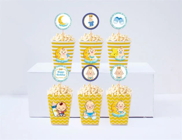 Hộp đựng  bắp rang bơ baby boy màu vàng hoàng gia