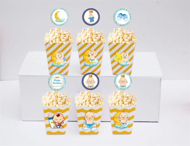 Hộp đựng  bắp rang bơ baby boy màu vàng zigzag