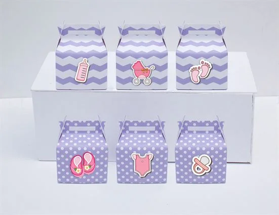 Hộp quà sinh nhật baby girl màu hống tím chấm bi