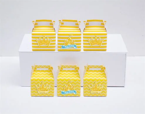 Hộp quà sinh nhật vương miện bé trai màu vàng hoàng gia