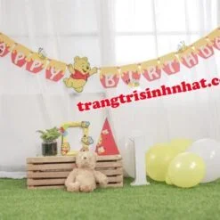Dây Chữ Happy Birthday vải nỉ Gấu Pooh