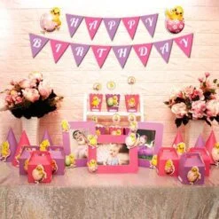 Set phụ kiện sinh nhật bé gái tuổi gà màu hồng tím