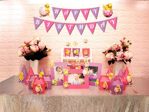 set-mini-be-ga-gai-mau-hong-tim Set phụ kiện sinh nhật bé gái tuổi gà màu hồng tím