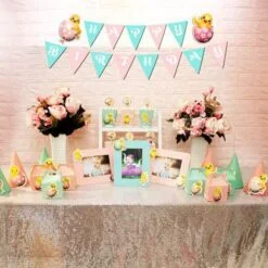 Set phụ kiện sinh nhật bé gái tuổi gà màu hồng xanh min