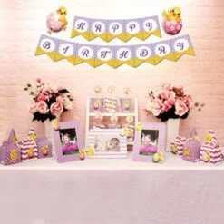 Set phụ kiện sinh nhật bé gái tuổi gà màu tím chấm bi