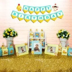 Set phụ kiện sinh nhật bé trai tuổi gà màu xanh min vàng