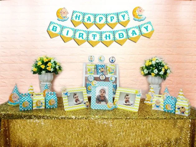 set-phu-kien-sinh-nhat-xanh-min-vang-baby-boy Set mini baby boy màu xanh min vàng