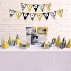 Set phụ kiện sinh nhật màu đen kim tuyến