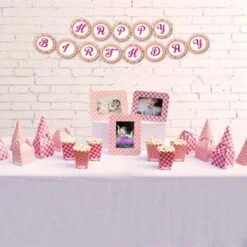 Set phụ kiện sinh nhật màu hồng lưới