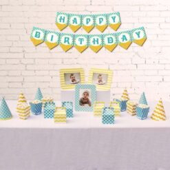 Set phụ kiện sinh nhật màu xanh min vàng