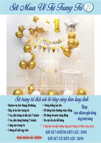set trang tri thoi noi tong vang kim lung linh
