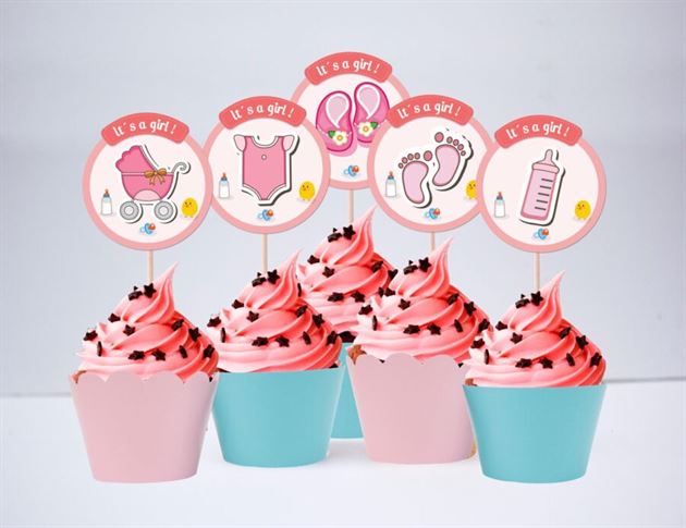 Tem bánh cupcake baby girl màu hồng xanh min