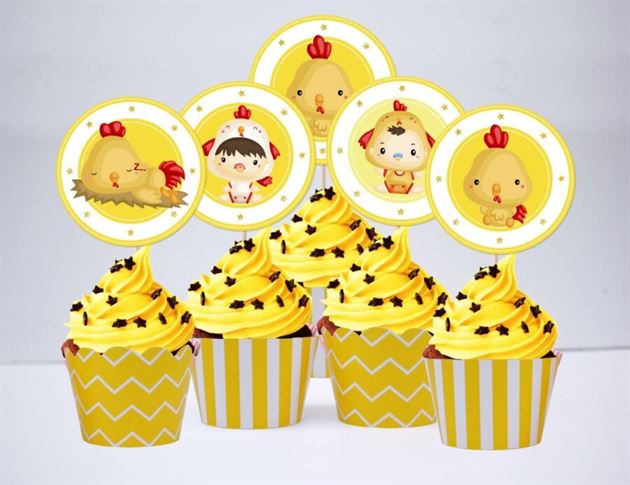 Tem bánh cupcake be trai tuổi gà màu vàng hoàng gia